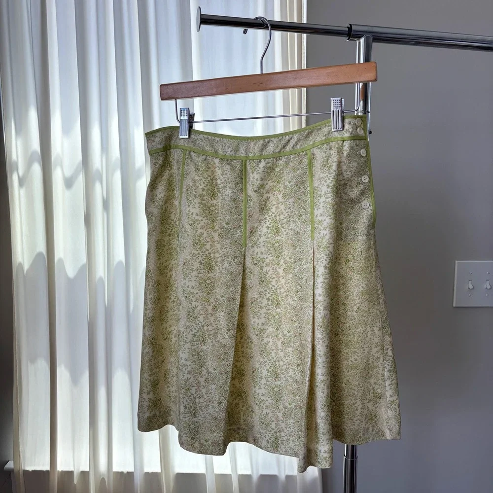 90s Vintage Ann Taylor Silk Skirt 8P Green Floral A Line Cottage Fairy Coquette